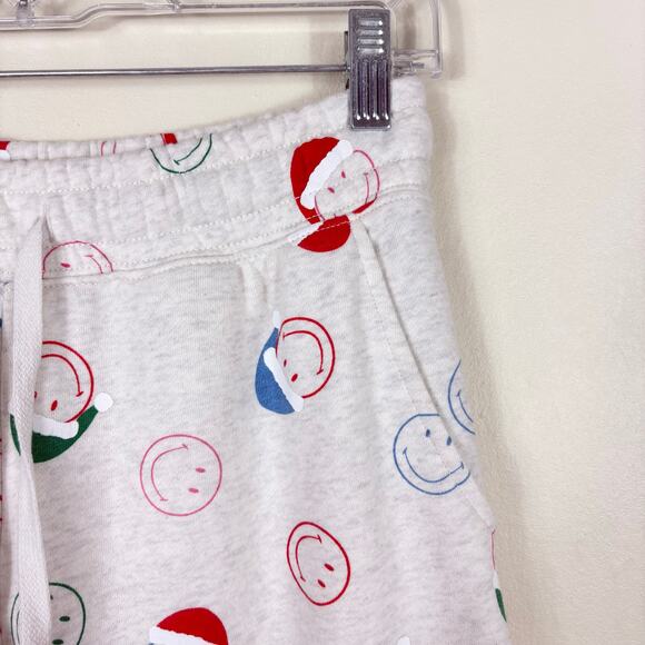 American Eagle Light Gray High Waisted Santa Smiley Face Wide Leg Sweatpants - Picture 3 of 9